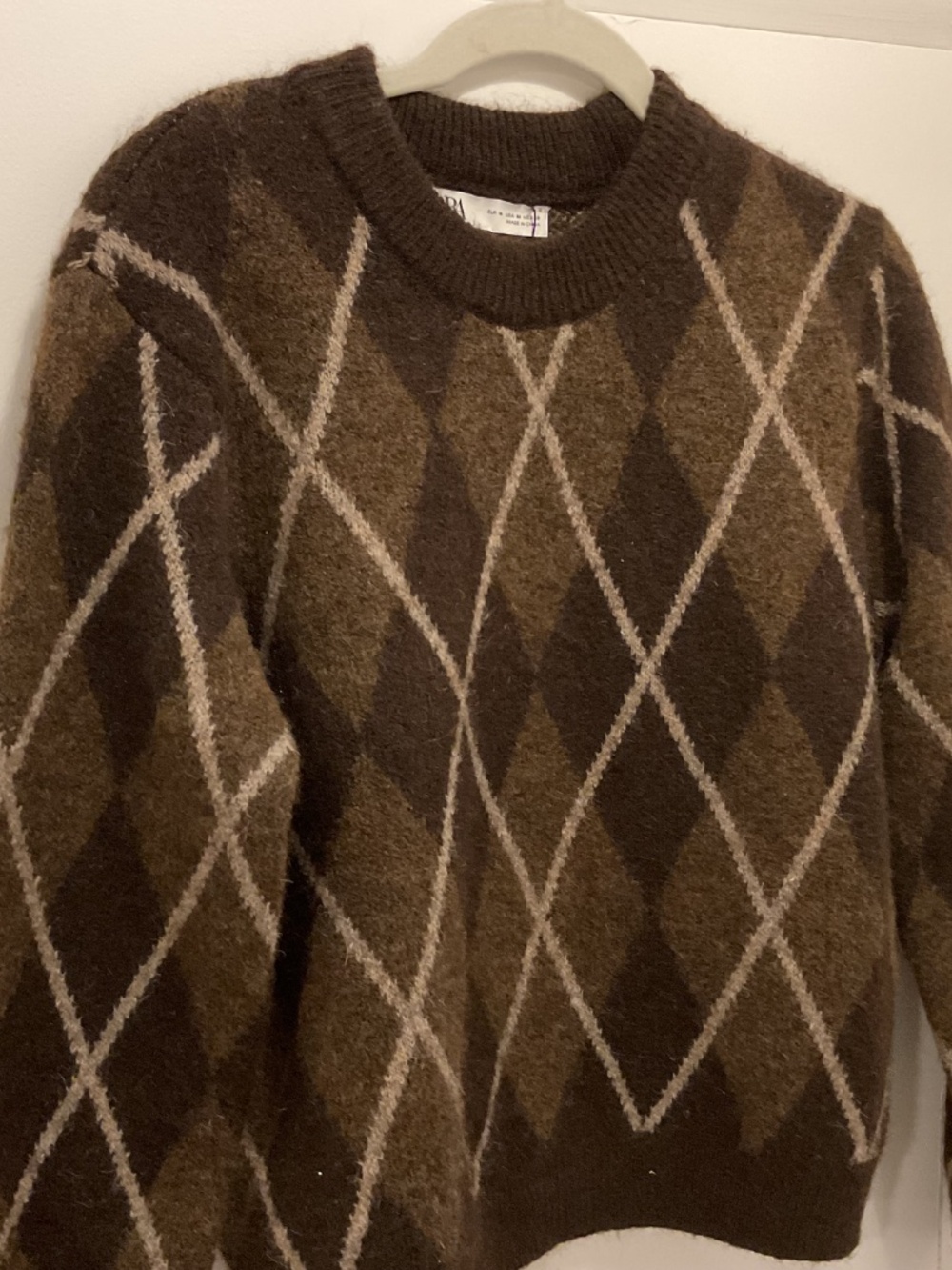 Zara Brown Argyle Sweater, Size M - Picture 2 of 4